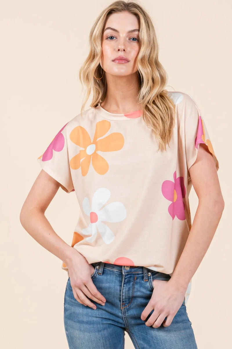 BOMBOM Floral Short Sleeve T-Shirt for Casual Style - Love Salve